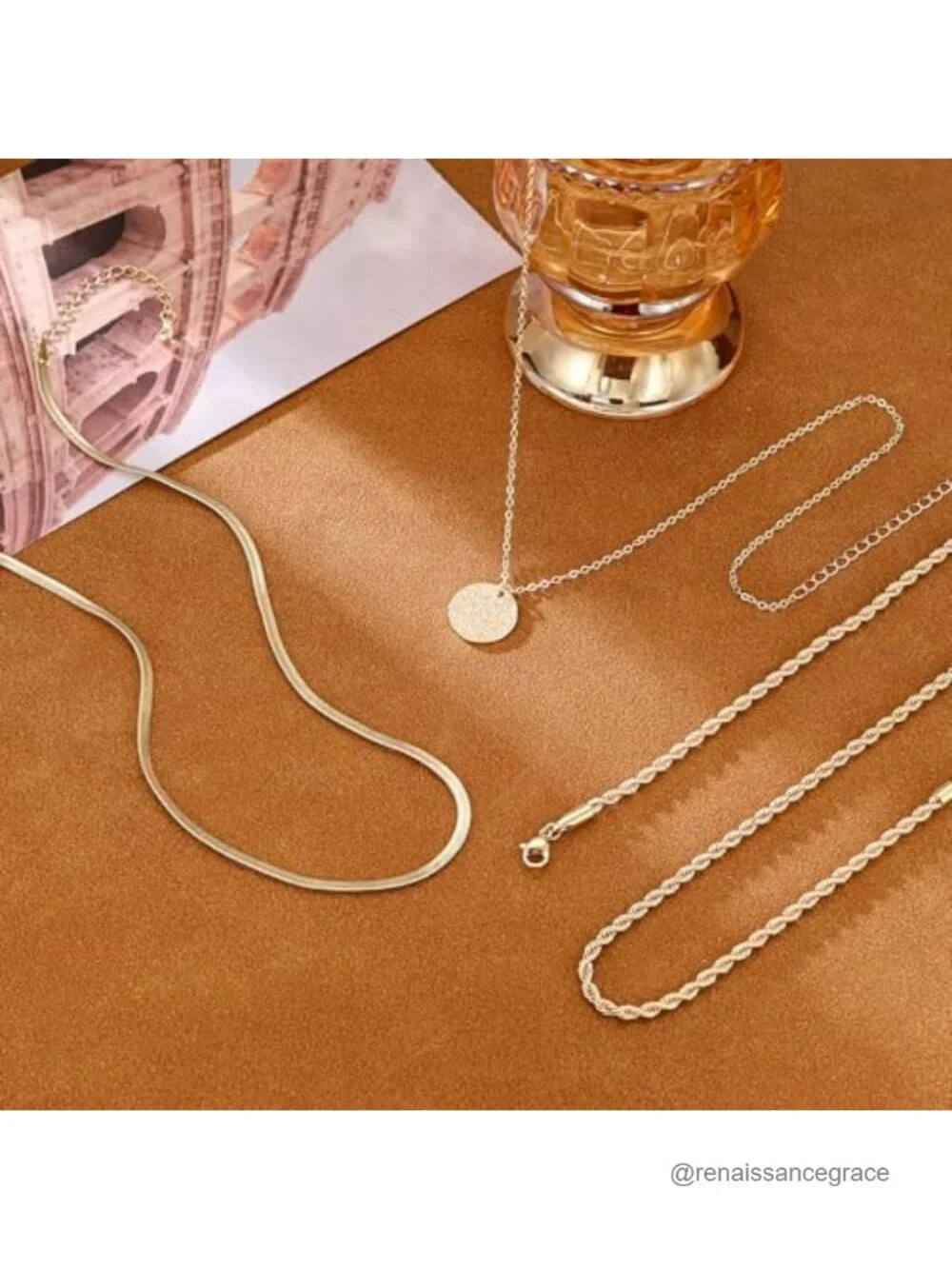 14K Gold Plated Layered Necklace Set, Paperclip Chain, Cubic Zirconia Link